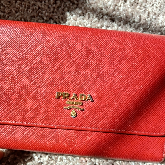 PRADA Red Saffiano Leather Trifold Continental Wallet - Picture 3 of 14